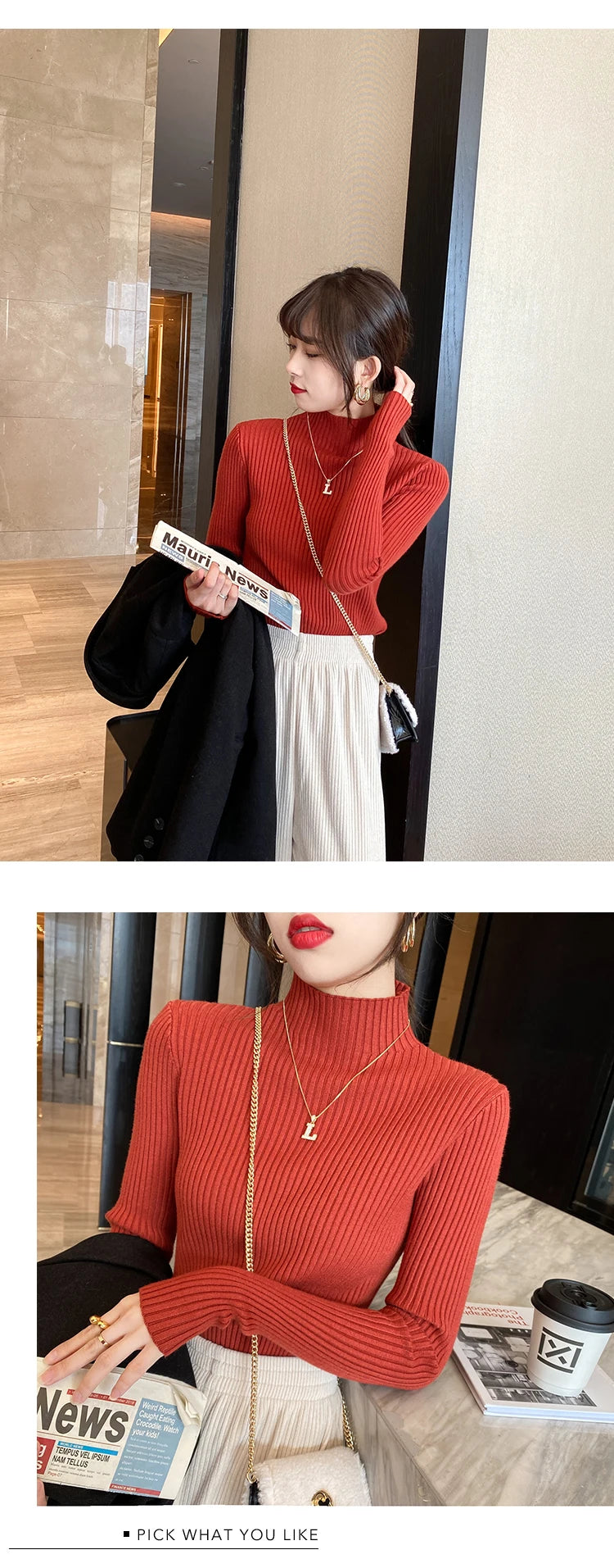 Elegant Solid Basic Knitted Tops