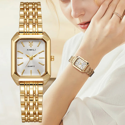 Luxury Women Watches Fashion Rectangle Ladies Steel Band Quartz Watch Reloj Mujer Relogio Feminino Girls Clock Gift