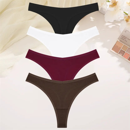 4PCS Women Cotton Thongs Female Sexy Low Waist Panties