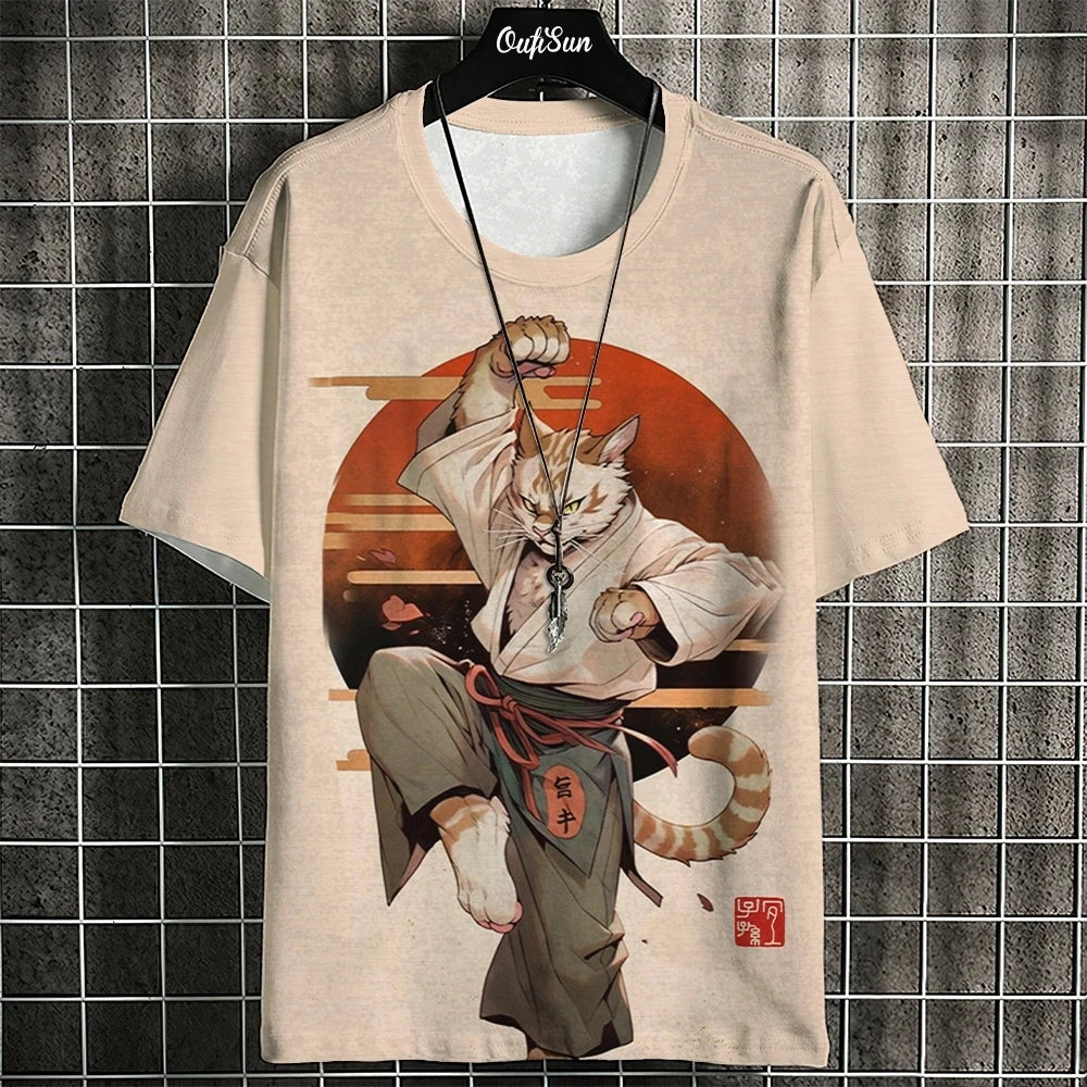 Unisex 2024 T Shirt Japanese Samurai Cat 3d