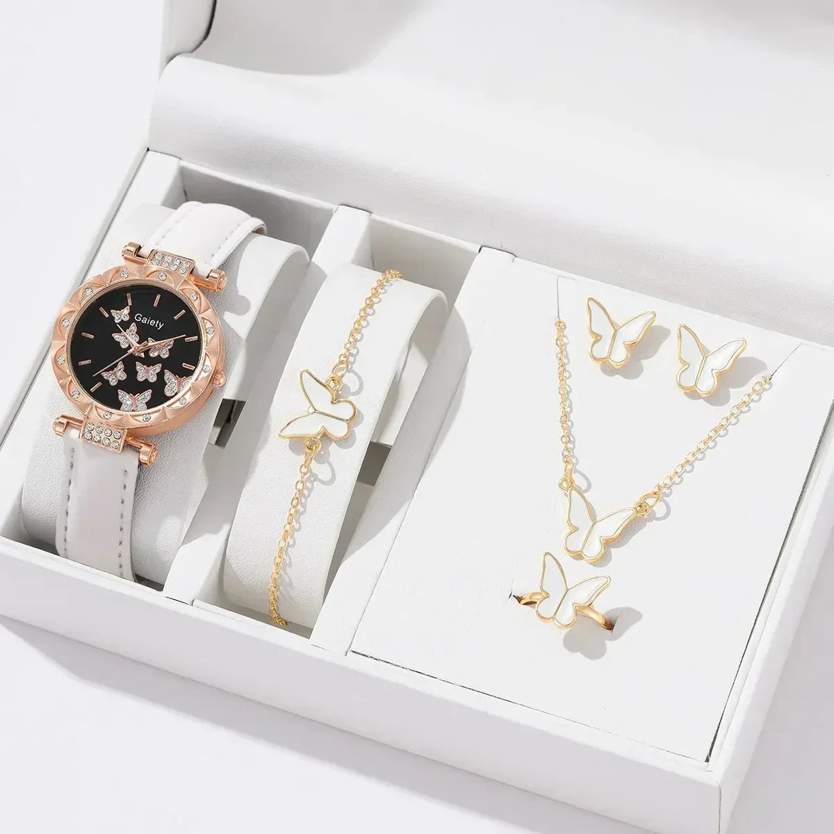 6/1pcs Set Women Watch Ring Necklace Earrings Bracelet