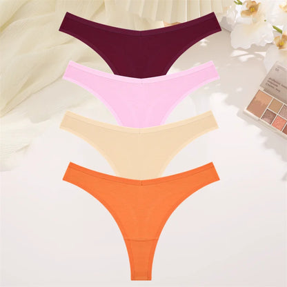 4PCS Women Cotton Thongs Female Sexy Low Waist Panties