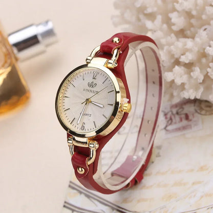 Quartz Watch Women PU Leather Thin Strap Wristwatch