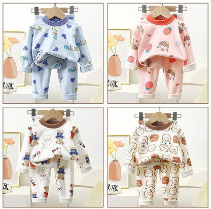 New Kids Autumn Warm Pajamas Boys Girls Cute Cartoon