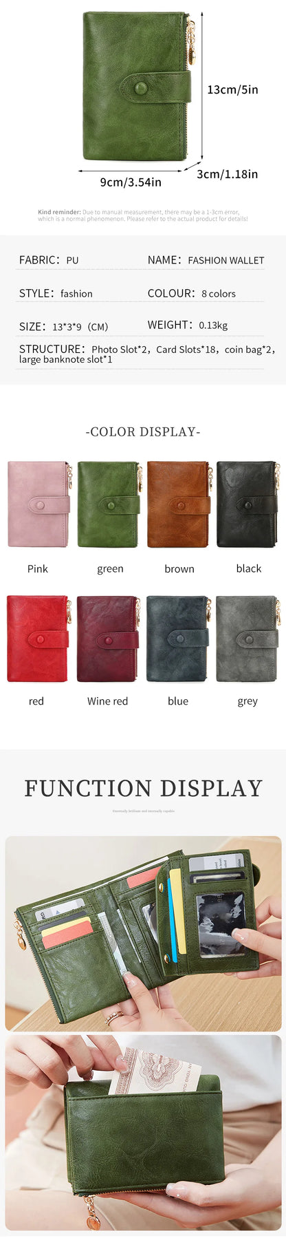 Women's Wallet Short Three Layer Large Capacity Double Zipper