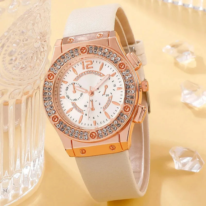 2PCS Set Pink Luxury Rhinestone Watches