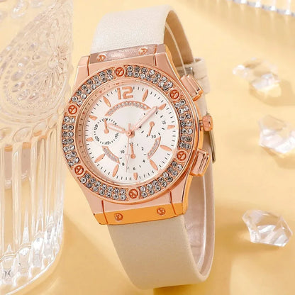 2PCS Set Pink Luxury Rhinestone Watches