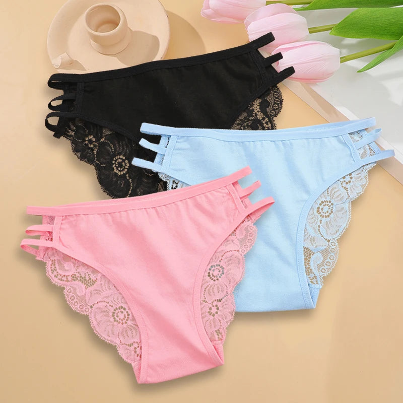 3PC/Set Women's Sexy Floral Lace Panties