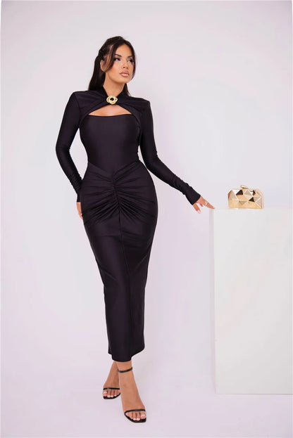 Hollow Out Long Sleeve Sexy Maxi Dress