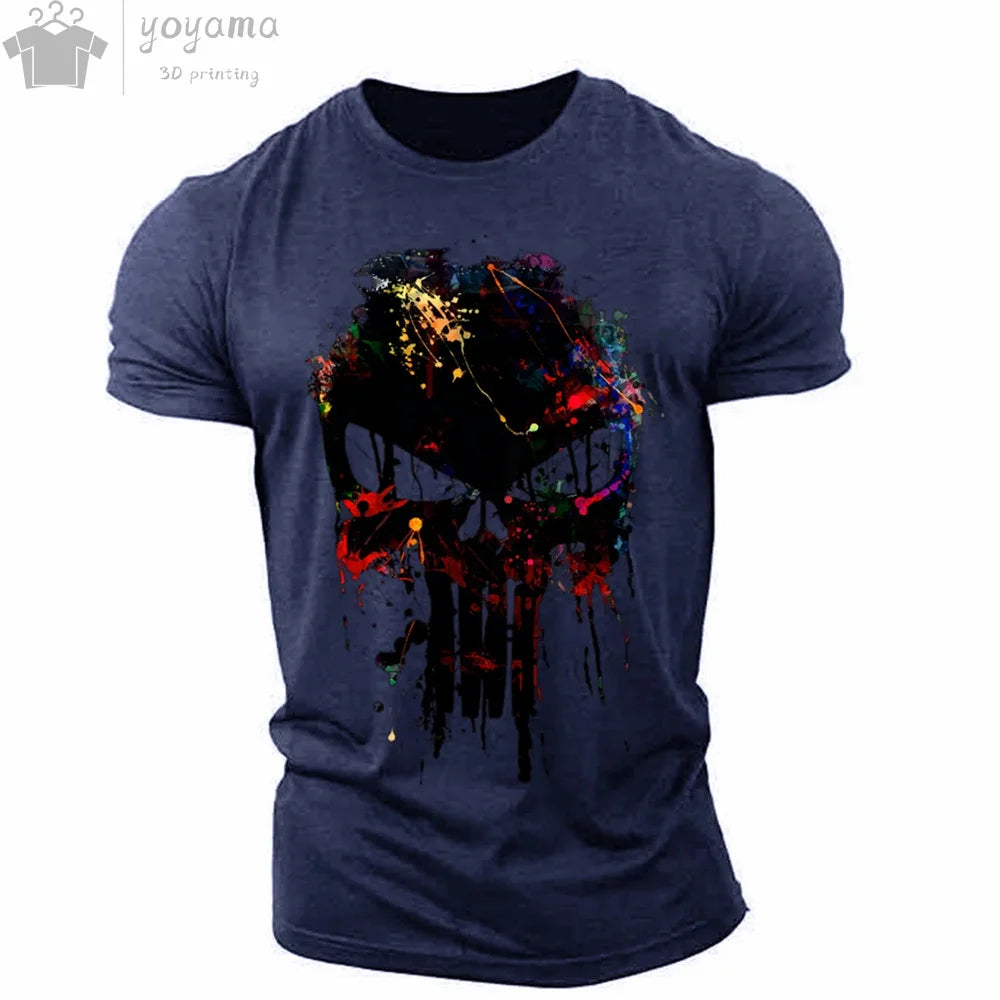 T Shirt 3d Print Military Patriotic Skull O-Neck