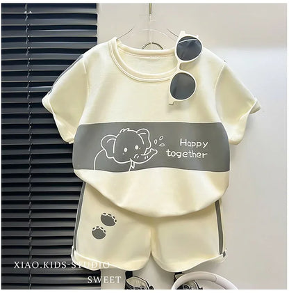 Kids Short Sleeve Suit Striped Girls Boys Set