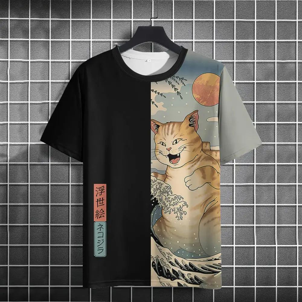 Unisex 2024 T Shirt Japanese Samurai Cat 3d