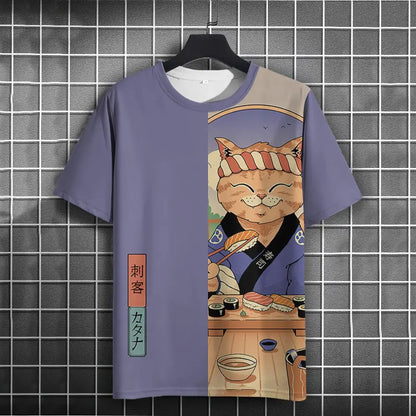 Unisex 2024 T Shirt Japanese Samurai Cat 3d