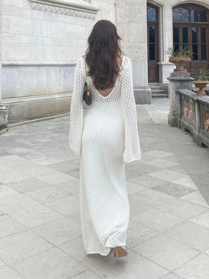 Sexy Women White Long Knit Sleeve