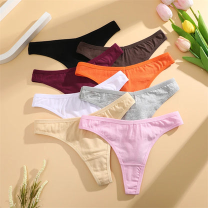 4PCS Women Cotton Thongs Female Sexy Low Waist Panties