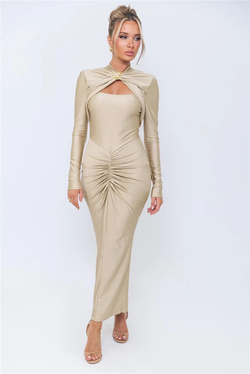 Hollow Out Long Sleeve Sexy Maxi Dress