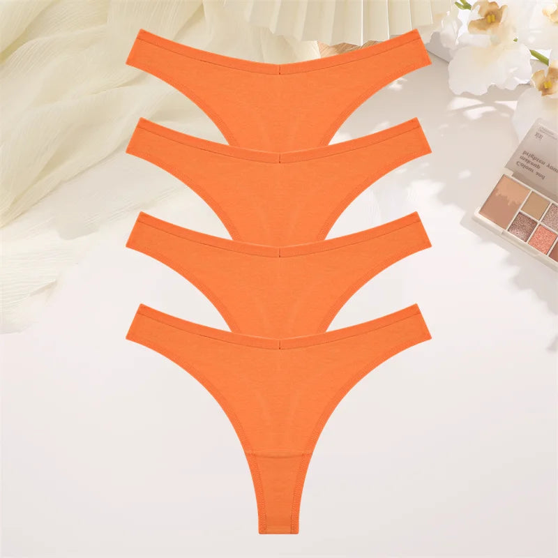 4PCS Women Cotton Thongs Female Sexy Low Waist Panties