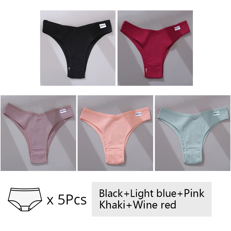 5Pcs/Set Women Cotton Brazilian Panties V Waist