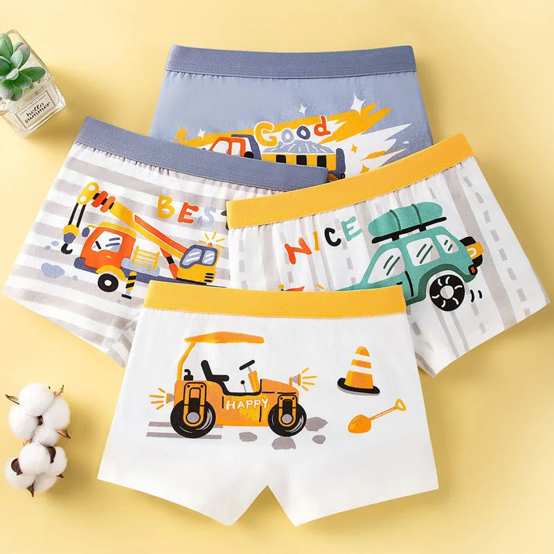 Multipack Cotton Boy Boxer Brief Fun Excavator Pattern Kids Boxers