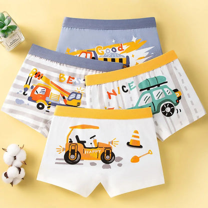 Multipack Cotton Boy Boxer Brief Fun Excavator Pattern Kids Boxers