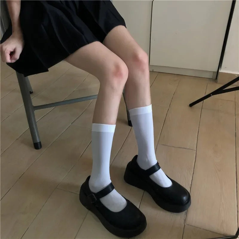 Solid Color Black White Long Socks