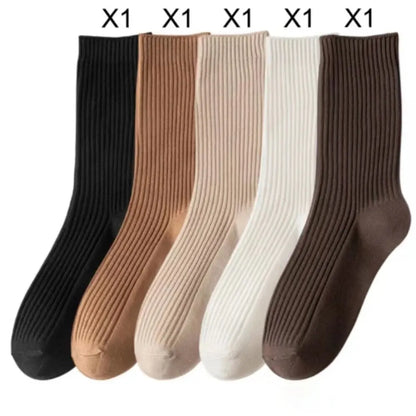 5 Pairs Solid Color Women's Mid Length Socks