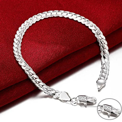 925 Sterling Silver Bracelet 6mm 18/20cm Flat Side