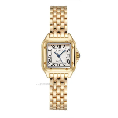 Women's Fashion Square Watches Gold Alloy Strap