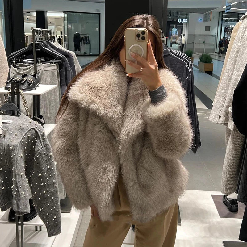 New Fashion Gradient Fluffy Fur Coat