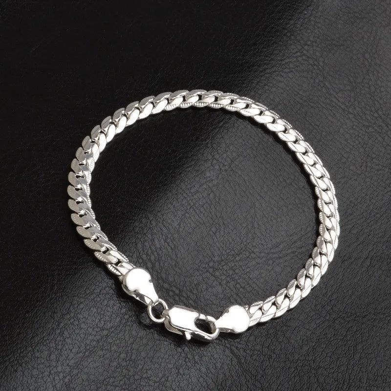 925 Sterling Silver Bracelet 6mm 18/20cm Flat Side