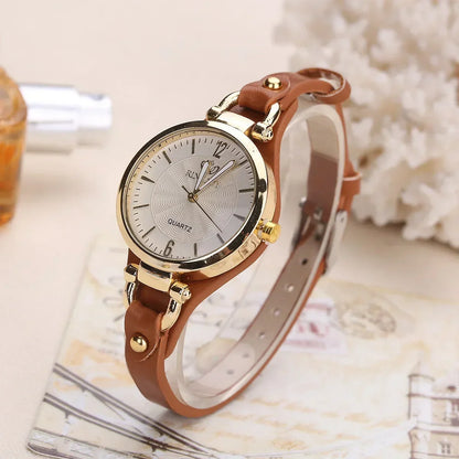 Quartz Watch Women PU Leather Thin Strap Wristwatch