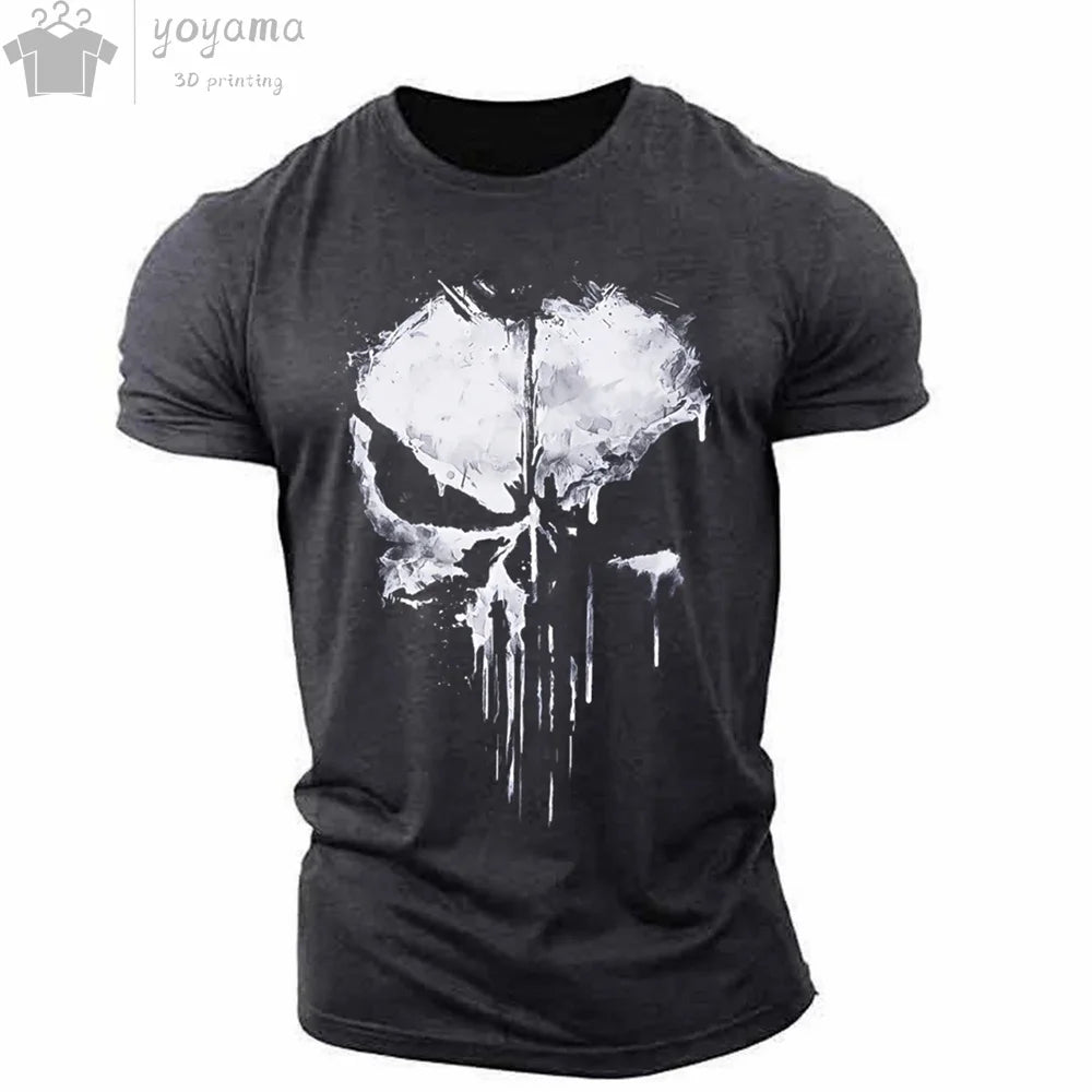 T Shirt 3d Print Military Patriotic Skull O-Neck