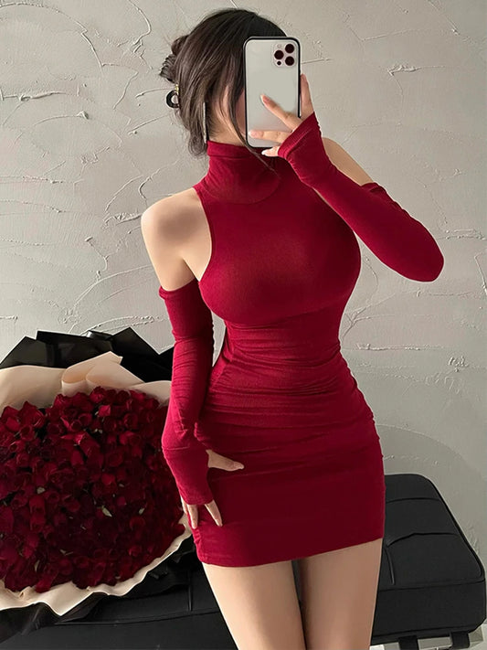 Summer Sexy High Neck Tight Dress Oversleeve