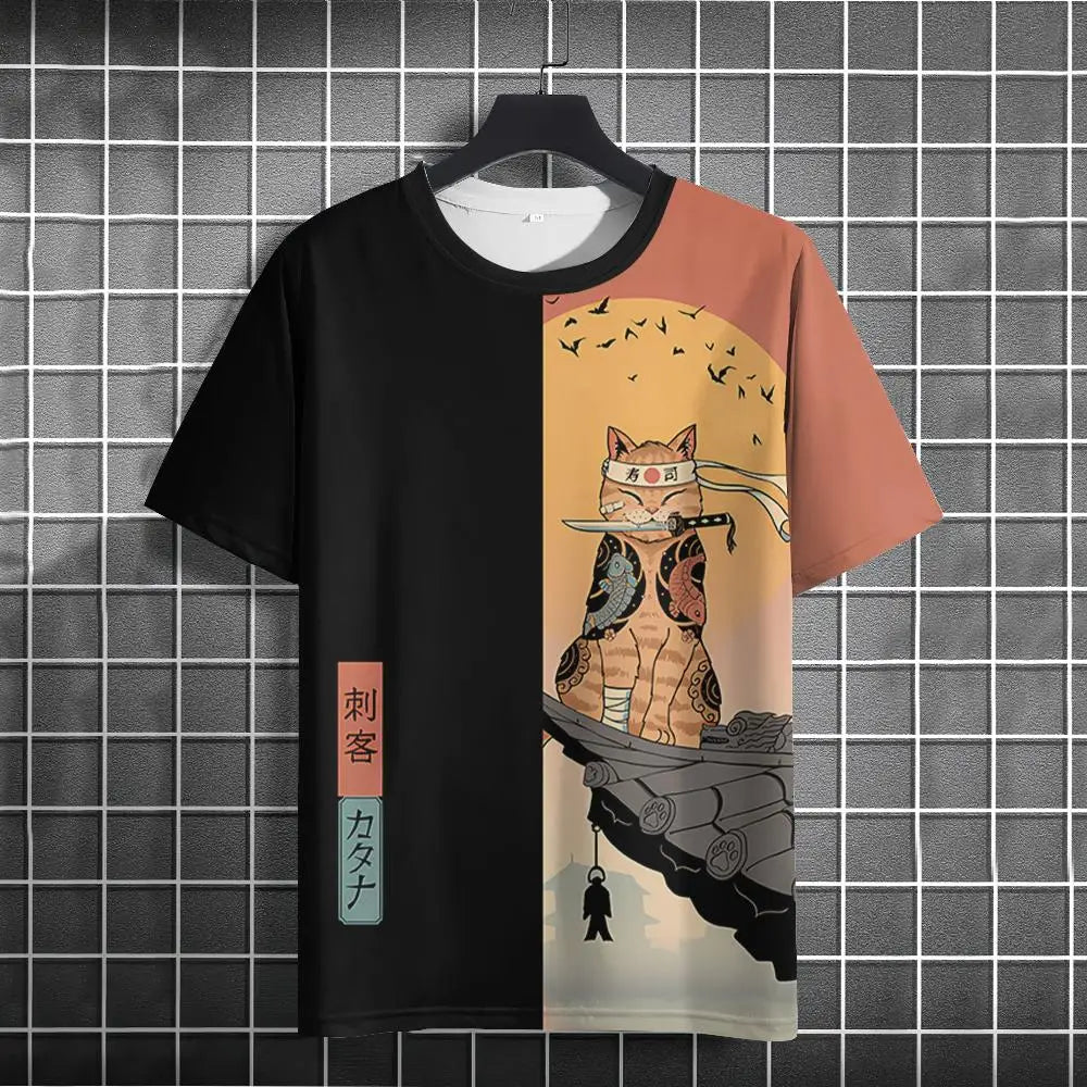 Unisex 2024 T Shirt Japanese Samurai Cat 3d