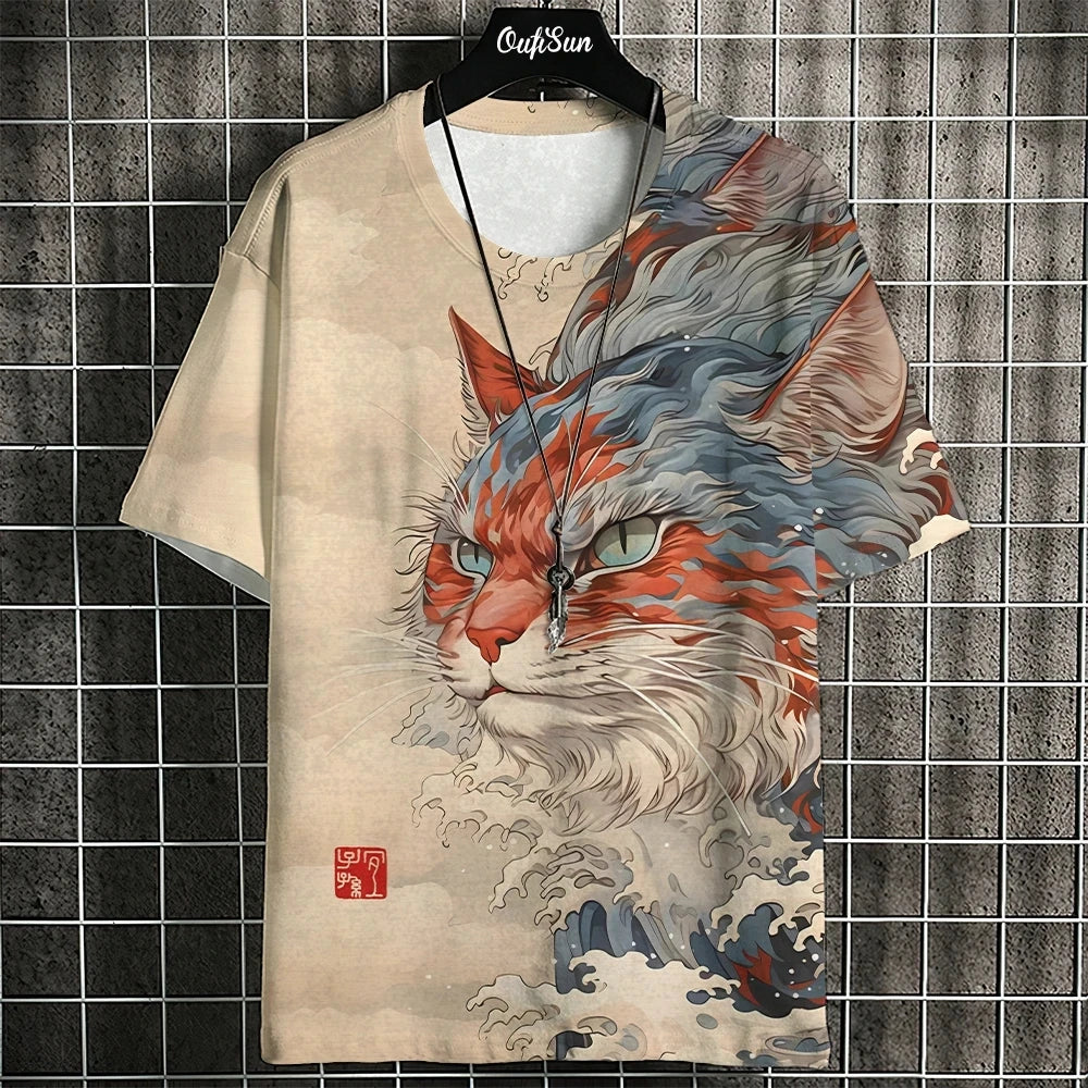 Unisex 2024 T Shirt Japanese Samurai Cat 3d