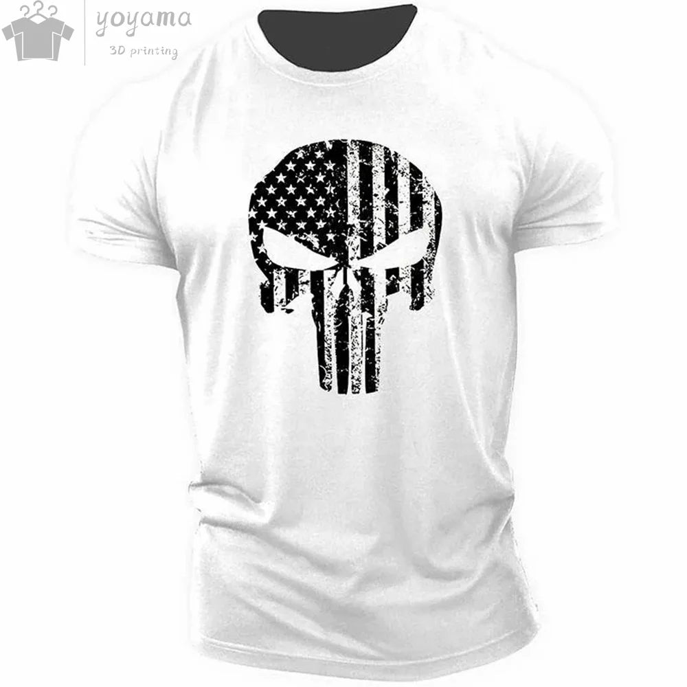 T Shirt 3d Print Military Patriotic Skull O-Neck