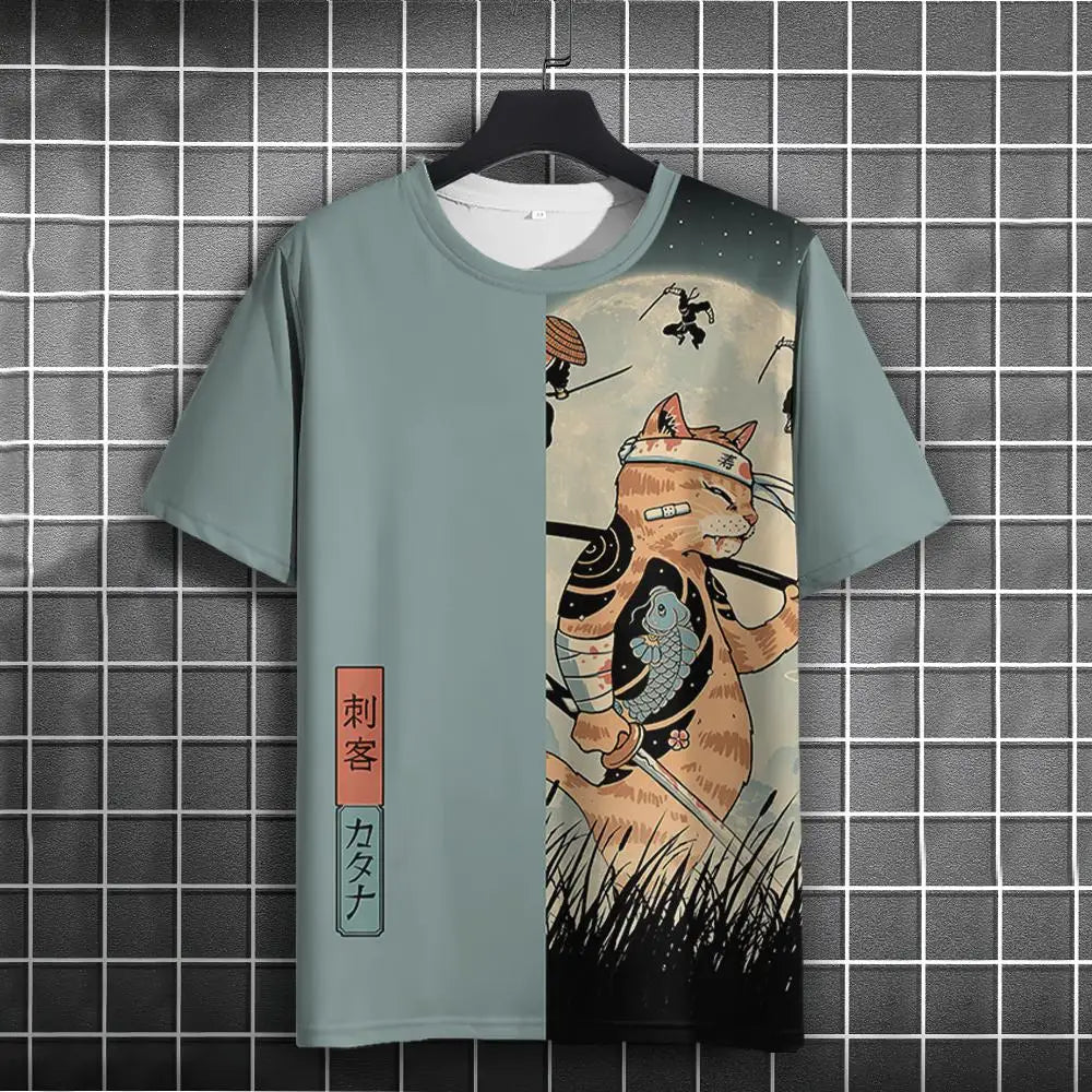 Unisex 2024 T Shirt Japanese Samurai Cat 3d