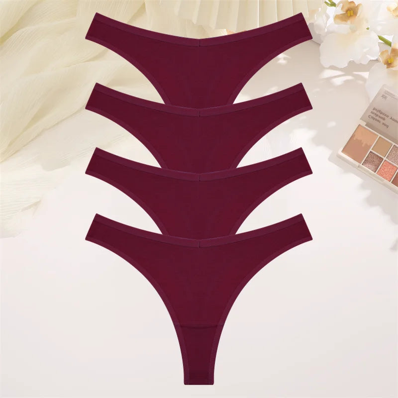 4PCS Women Cotton Thongs Female Sexy Low Waist Panties