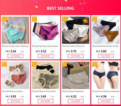 3Pcs/Set Large Size XXL Seamless Women Panties Mid-waist