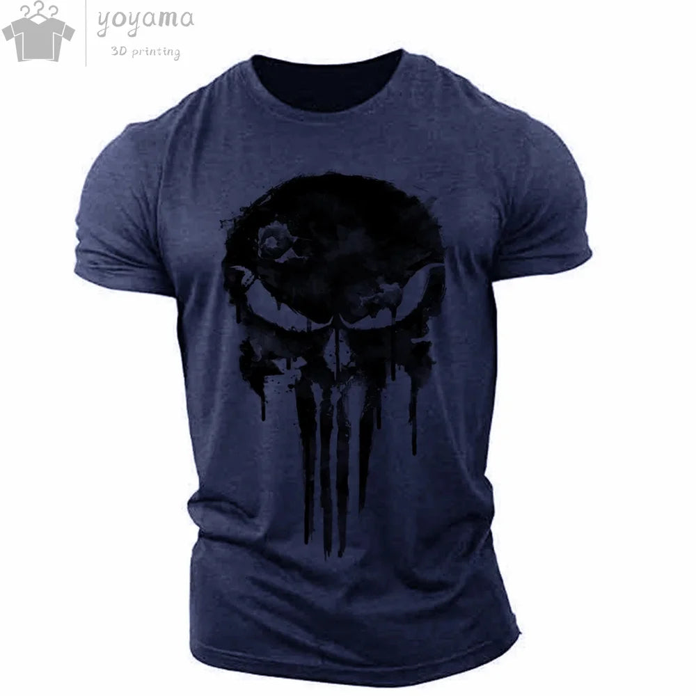 T Shirt 3d Print Military Patriotic Skull O-Neck