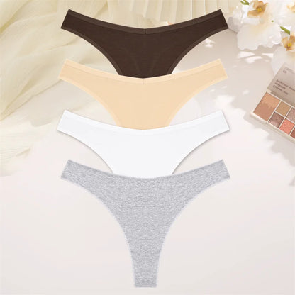 4PCS Women Cotton Thongs Female Sexy Low Waist Panties