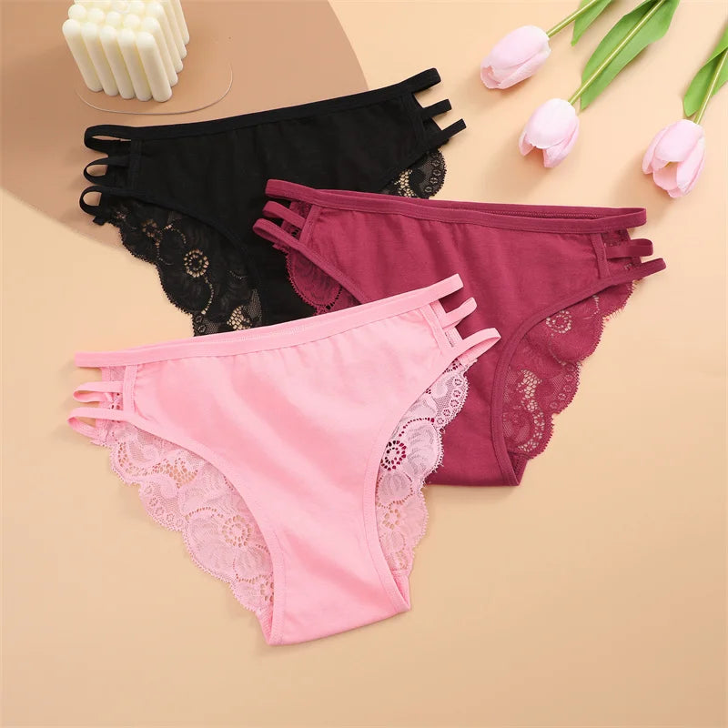 3PC/Set Women's Sexy Floral Lace Panties