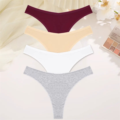 4PCS Women Cotton Thongs Female Sexy Low Waist Panties