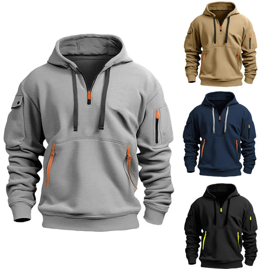 Multi Pocket Zipper Fleece Hooded Casual Shirt