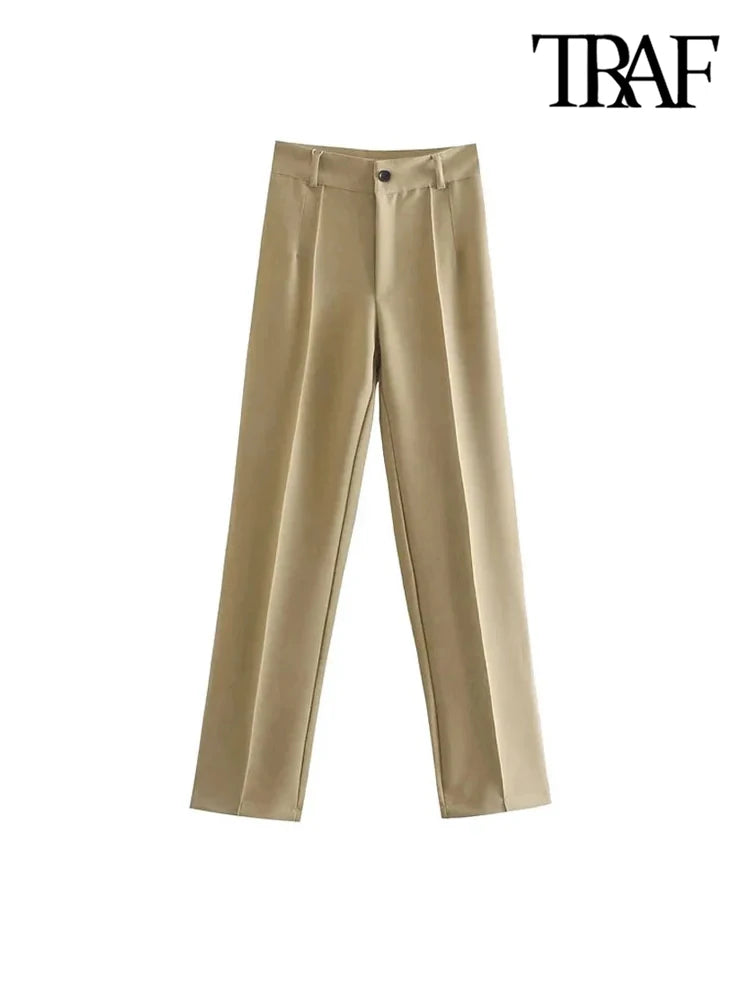 Women Chic Fashion Office Wear Straight Pants