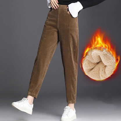 Plush Thick Casual Pants Women Corduroy Warm Pants