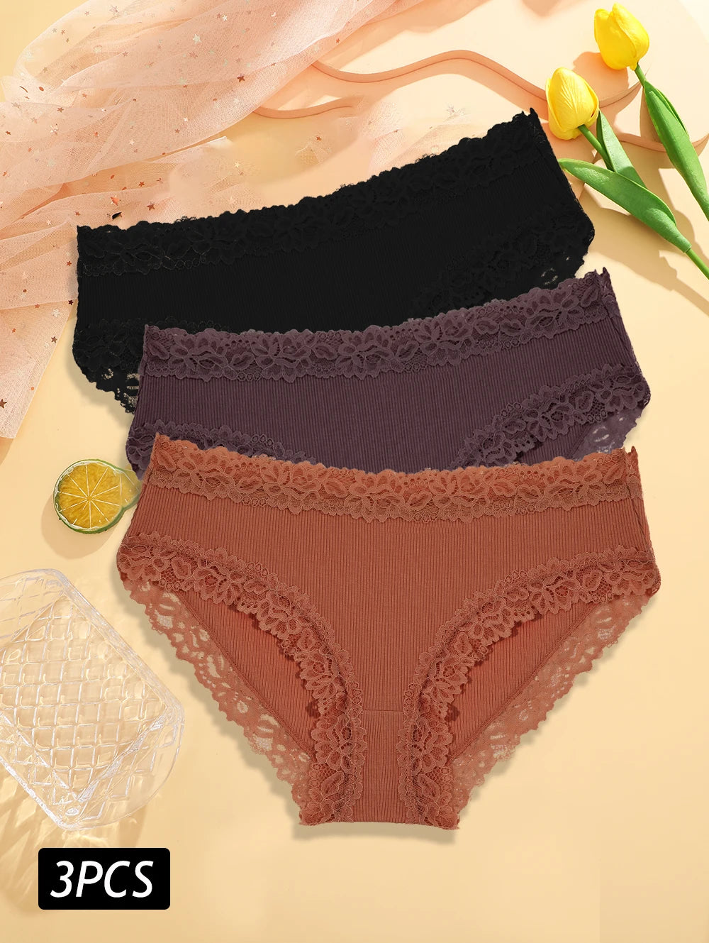 3PCS/Set Sexy Lace Cotton Panties