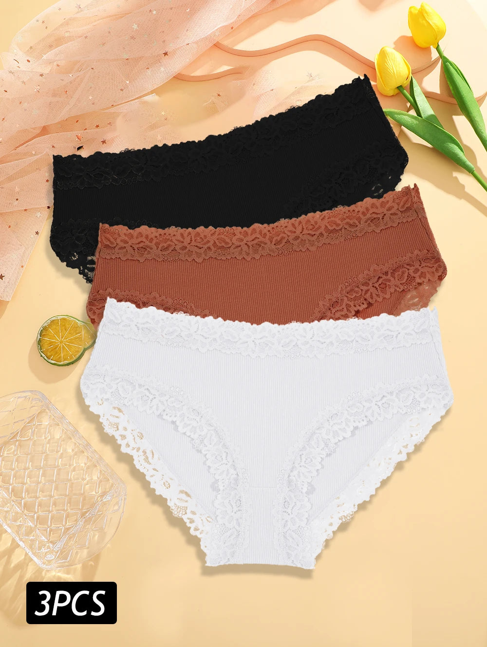 3PCS/Set Sexy Lace Cotton Panties