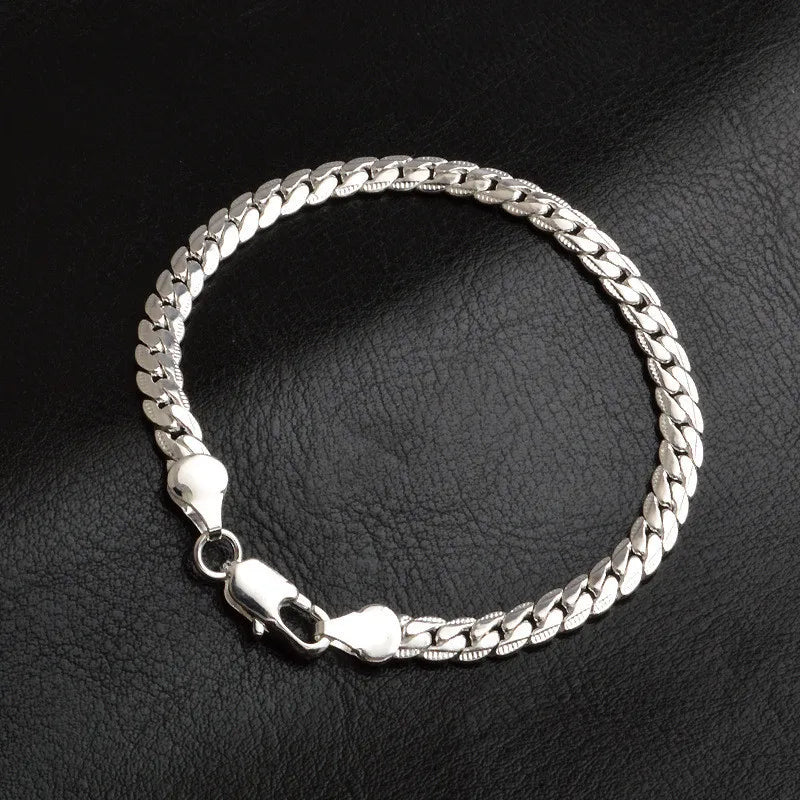 925 Sterling Silver Bracelet 6mm 18/20cm Flat Side