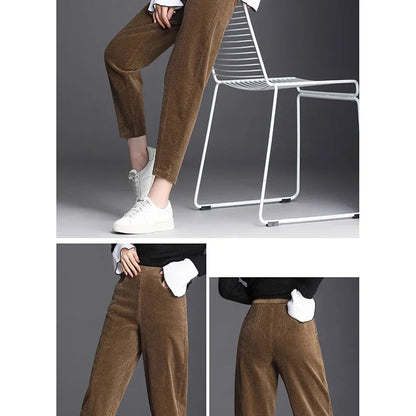 Plush Thick Casual Pants Women Corduroy Warm Pants